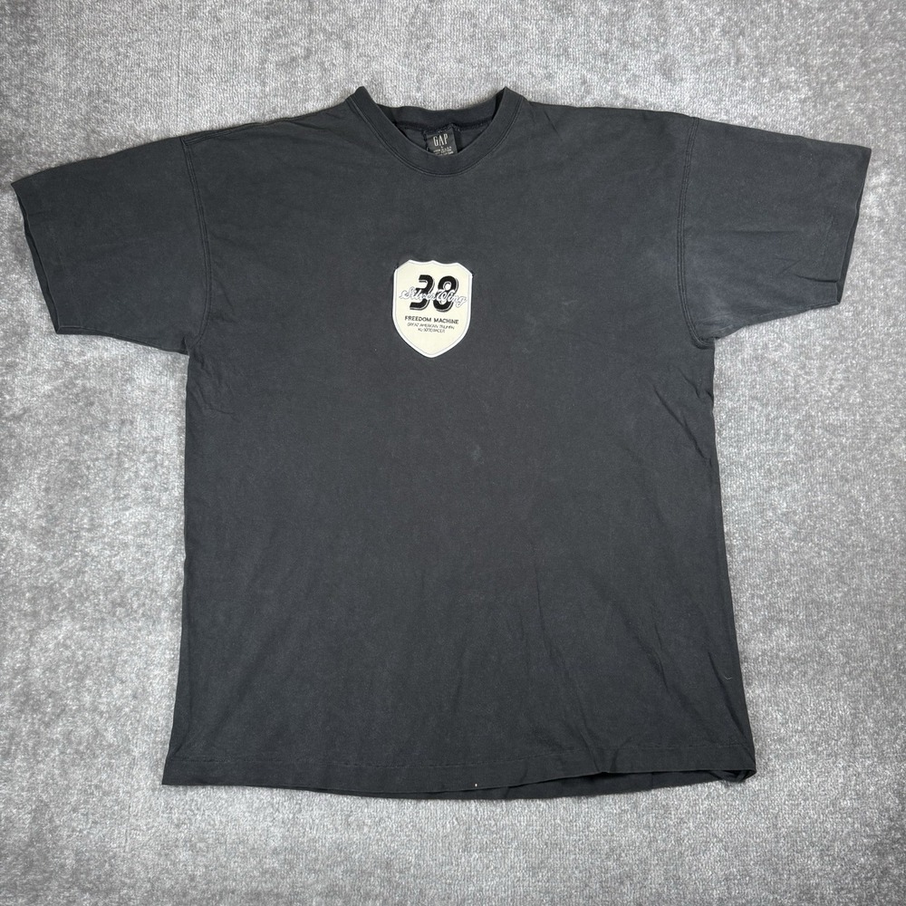 Vintage GAP T-Shirt Men's Large Black Faded Distressed Silver Wing USA Made